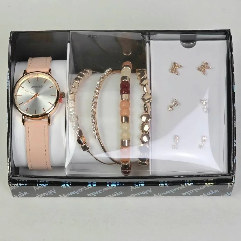 Aeropostale Watch Bracelet Jewelry Set Rose Gold